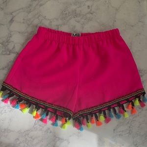 Hot Pink Shorts with Multicolor Neon Tassels